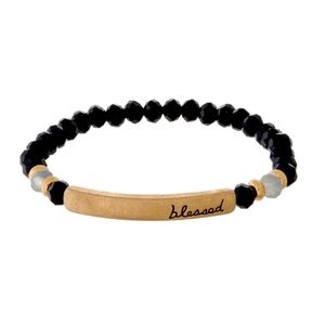Black Beaded Bracelet with “blessed" focal bar
NWT